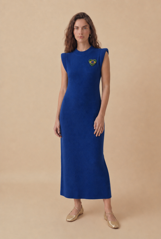 VESTIDO TRICOT BRASIL AZUL