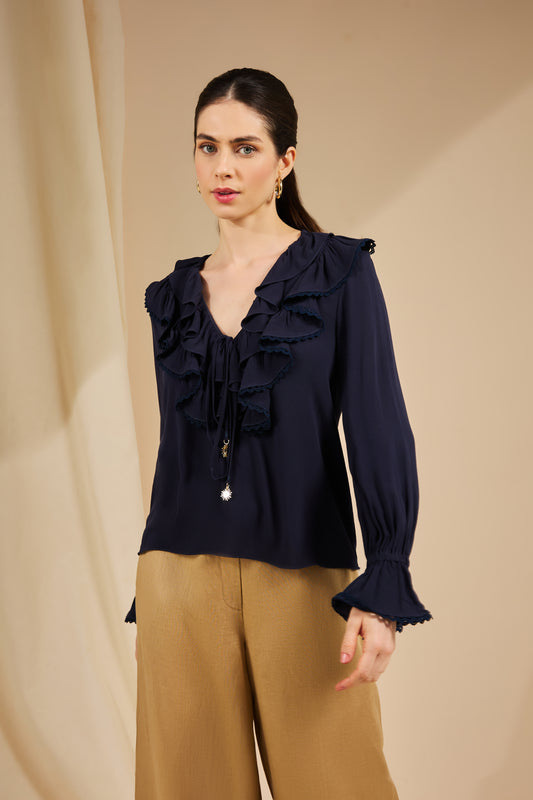 BLUSA DI MARE BABADO AZUL MARINHO