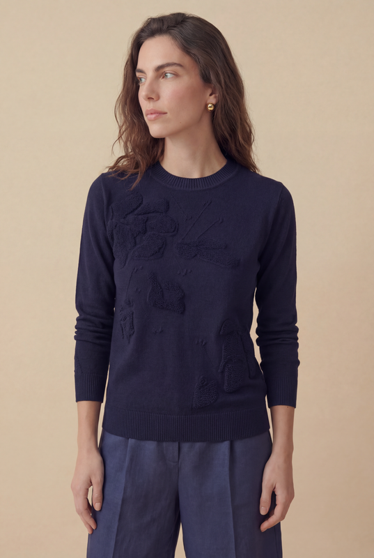 BLUSA DE TRICOT HORTÊNCIA AZUL MARINHO