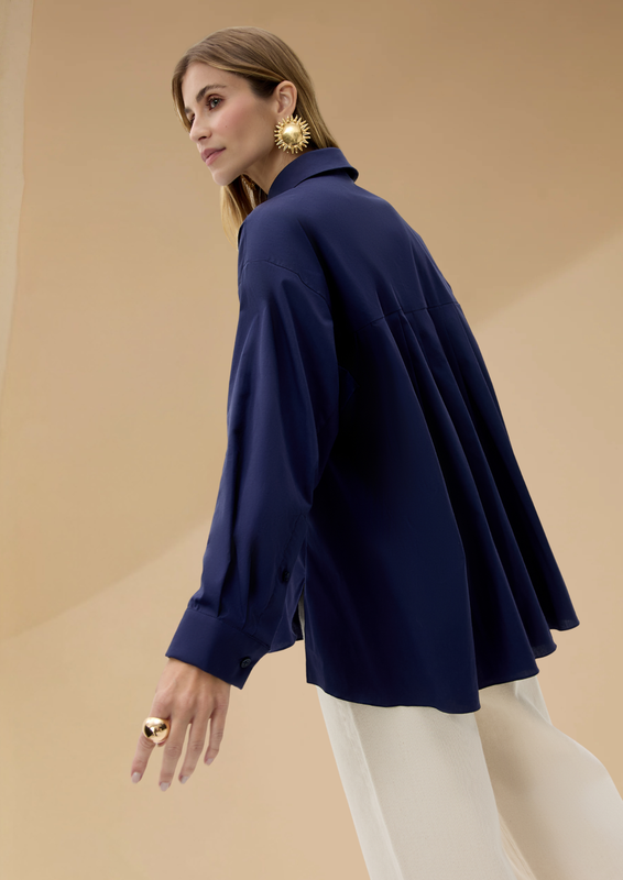 CAMISA LAGUNA PREGAS AZUL MARINHO